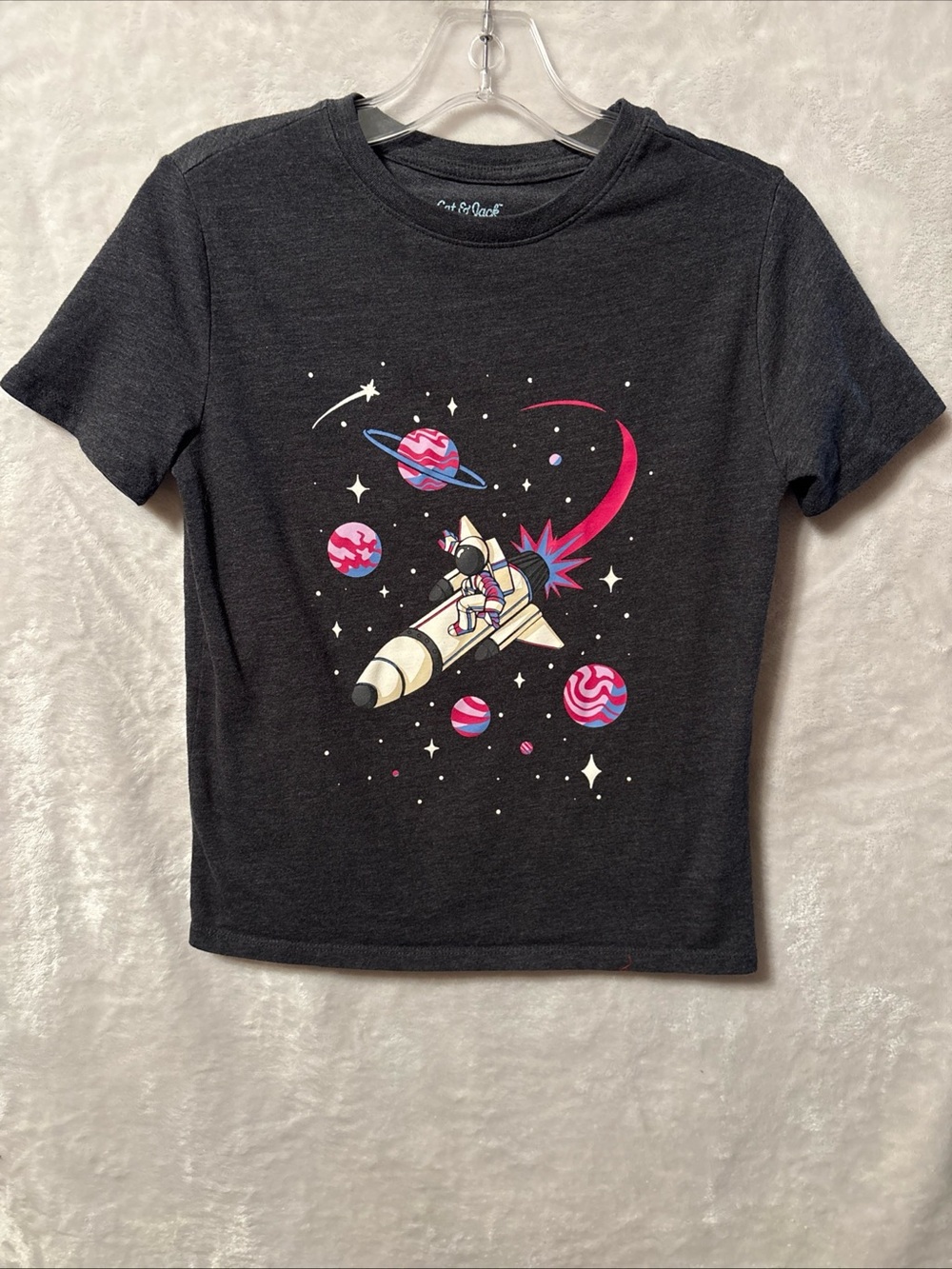 Cat & Jack Charcoal Tee with a Space Rocket Graphic
